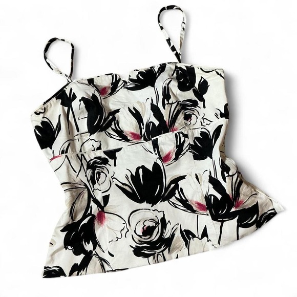 White House Black Market Tops - White House Black Market Floral Peplum Cami Coreset Top Black White Pink Size 8